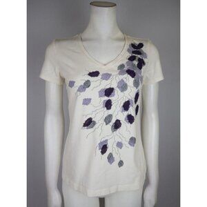 Zenergy by Chico's Women's T-Shirt Ivory White Purple Short Sleeve V-Neck Size 0